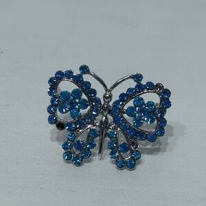Vintage Butterfly Brooch with Blue‎ Rhinestones around 3.5 inches